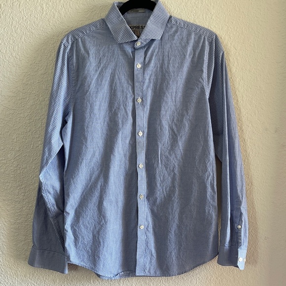 Express Men's Light Blue Patterned Dress Shirt (Fitted Small, 14-14.5) - Picture 1 of 5